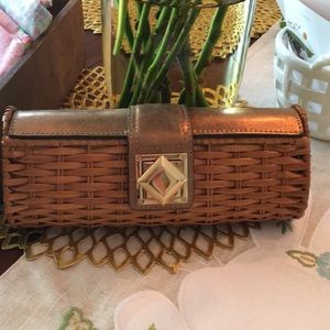 Michael Kors wicker straw leather clutch  bronze